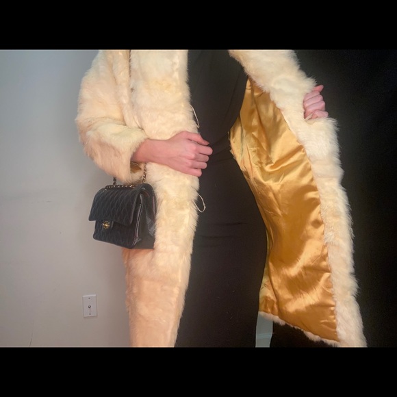 Midi length Rabbit fur coat light yellow small - Picture 8 of 16
